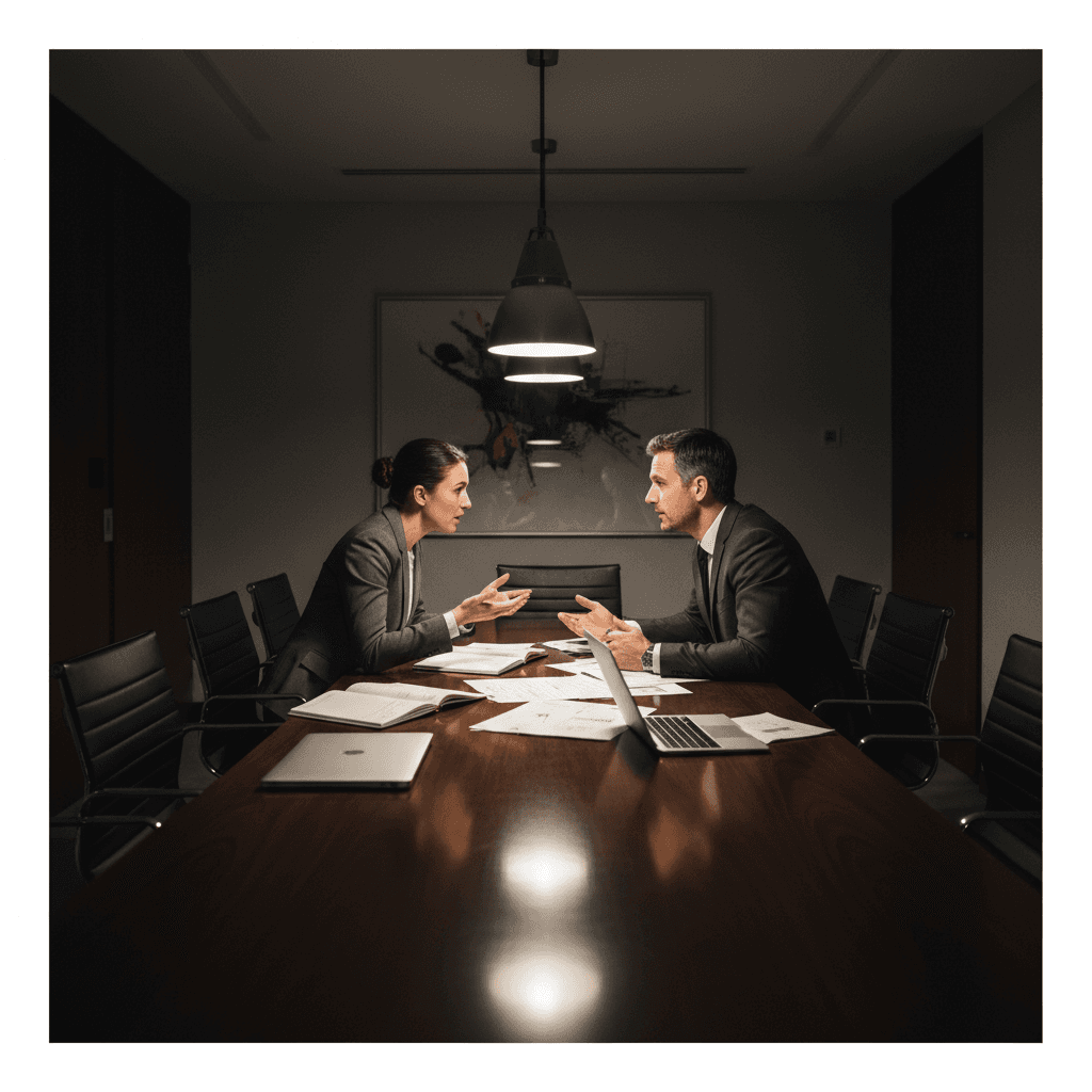 Business professionals discussing strategy in meeting