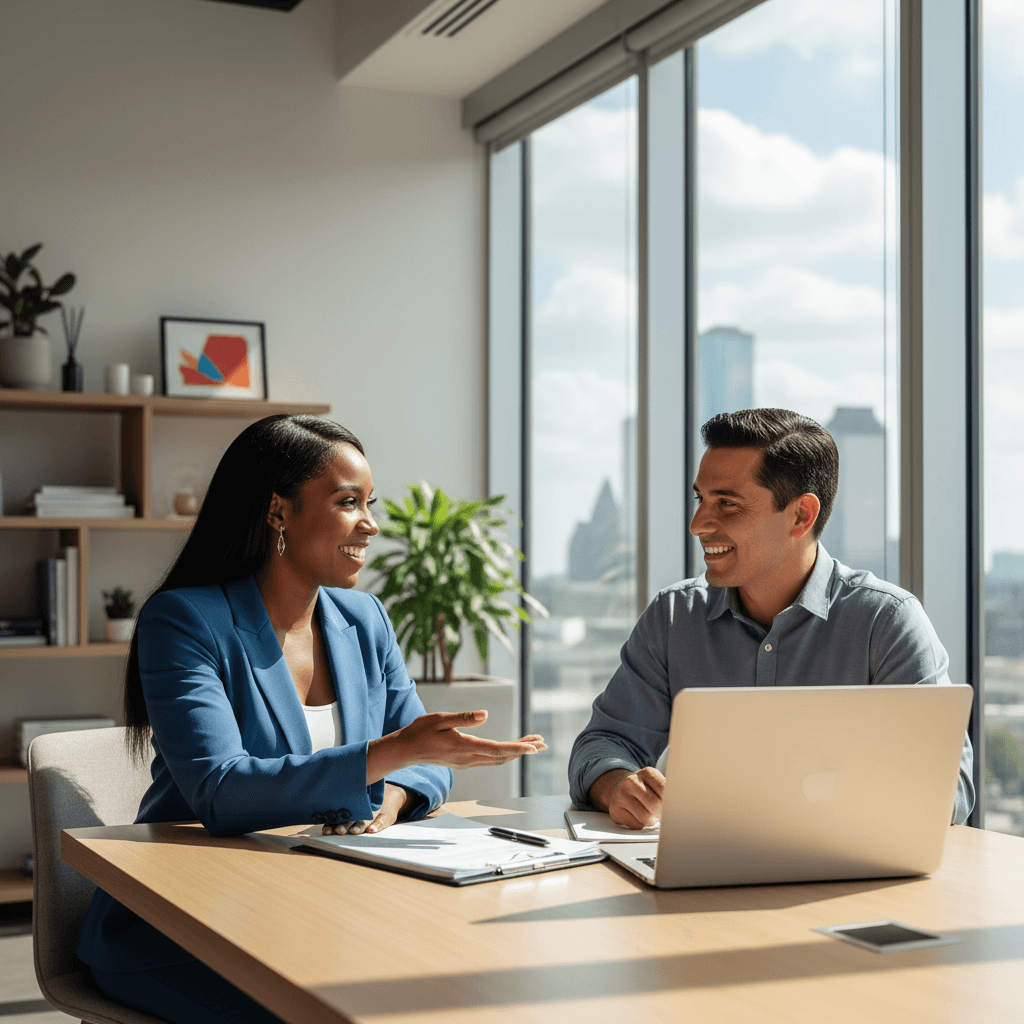 Business consultant meeting with company owner